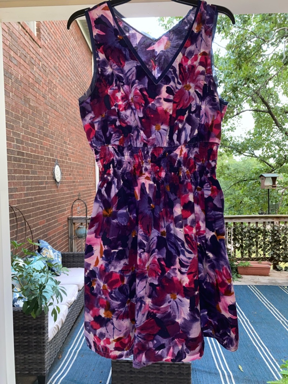 Simply Vera Vera Wang Purple &!Blue Floral V-Neck  Dress